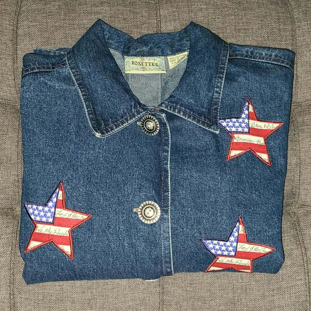Vtg ROSETTES Americana Stars Embroidered blue cotton jacket Stars & Stripes - Picture 14 of 15